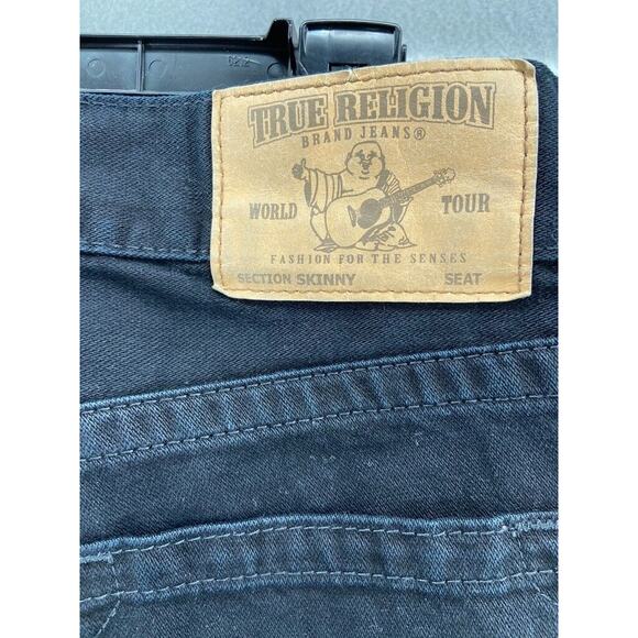 True Religion Jeans Mens 32 Black Relaxed Fit Skinny No Flap‎ Pockets Zip Fly - Picture 10 of 16